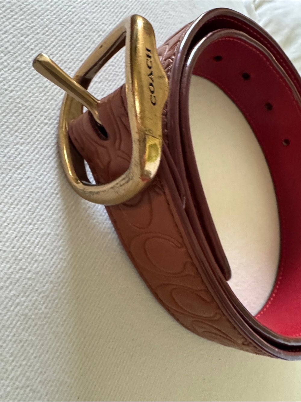 COACH Embossed Leather Belt in Brown with Gold Buckle